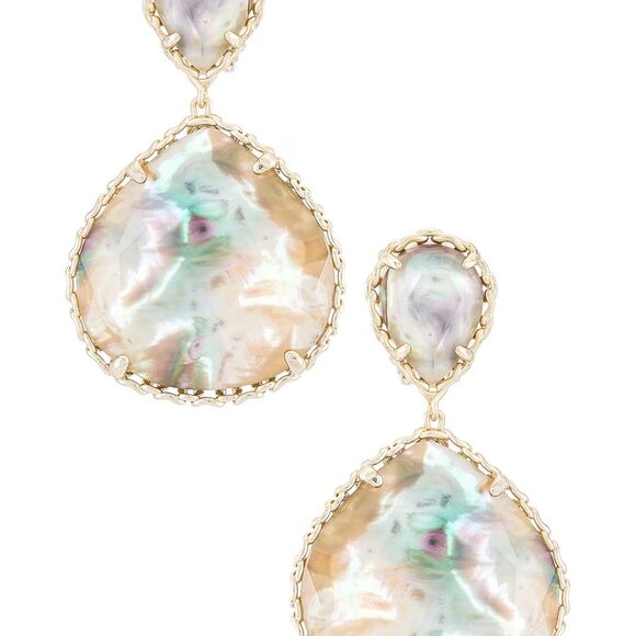 NWT Kendra Scott Kenzie Drop Clip-On Earring in Gold & Nude Abalone - Picture 7 of 7